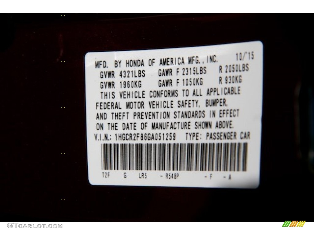 2016 Accord EX-L Sedan - Basque Red Pearl II / Ivory photo #21