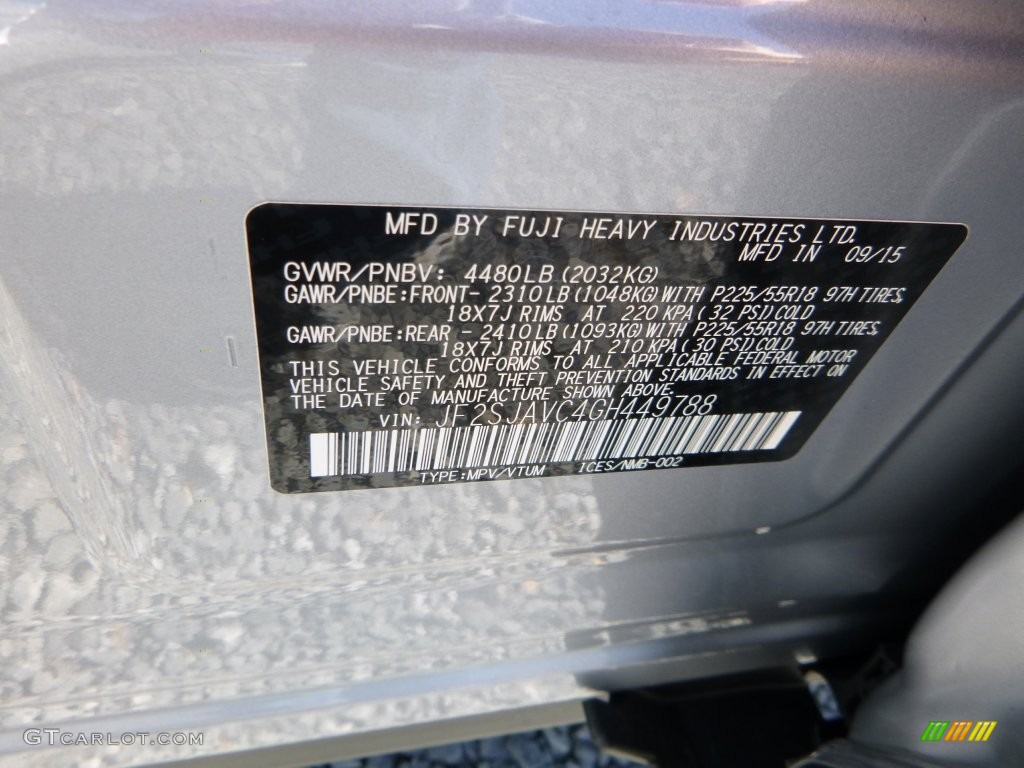 2016 Forester 2.5i Touring - Ice Silver Metallic / Gray photo #17