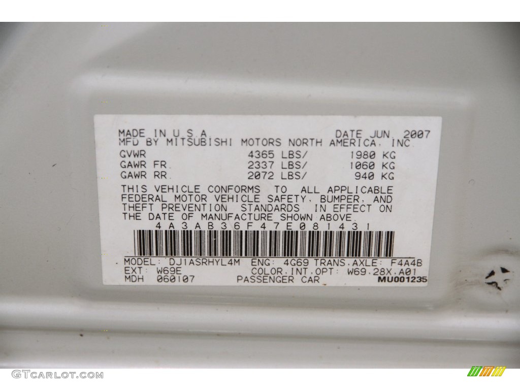 2007 Galant ES - Dover White Pearl / Gray photo #20