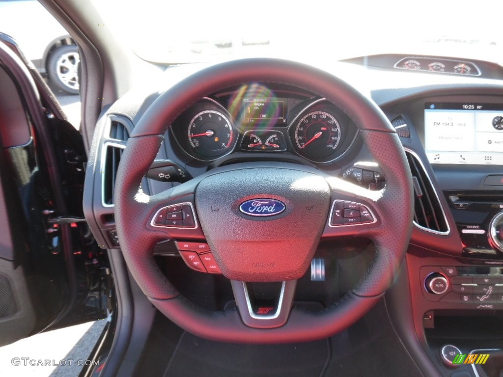 2016 Ford Focus ST Charcoal Black/Smoke Storm Partial Recaro Leather Steering Wheel Photo #108467872