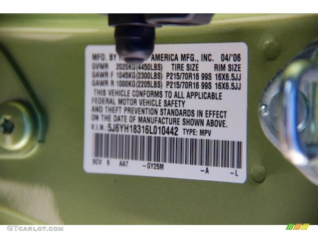 2006 Honda Element LX Color Code Photos