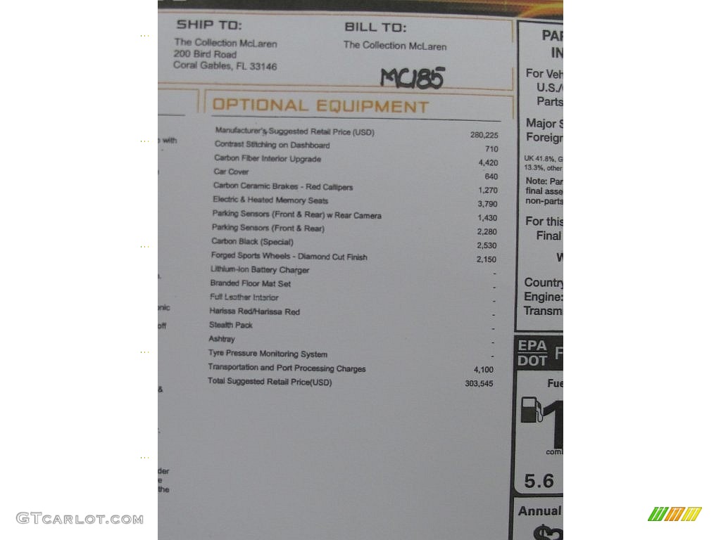 2015 McLaren 650S Spyder Window Sticker Photos