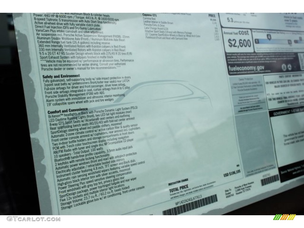 2016 Porsche Cayenne GTS Window Sticker Photo #108507275