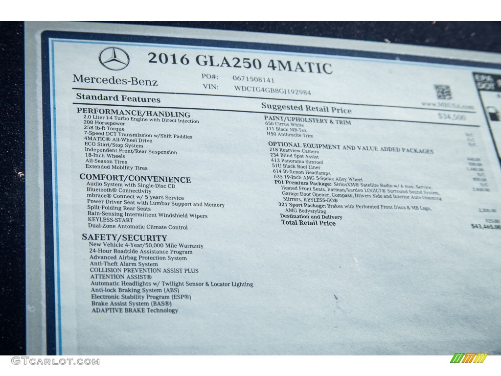 2016 Mercedes-Benz GLA 250 4Matic Window Sticker Photos