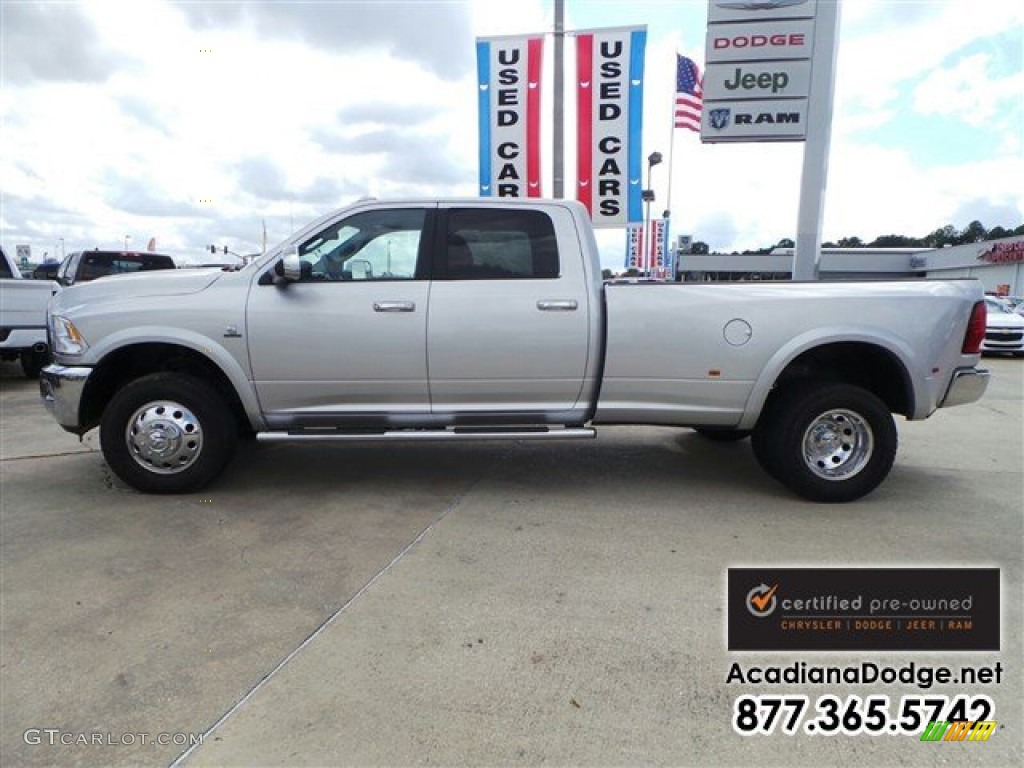 2012 Ram 3500 HD Laramie Longhorn Crew Cab 4x4 Dually - Bright Silver Metallic / Dark Slate/Russet photo #3