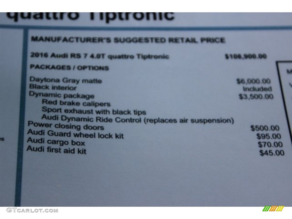 2016 Audi RS 7 4.0 TFSI quattro Window Sticker Photos
