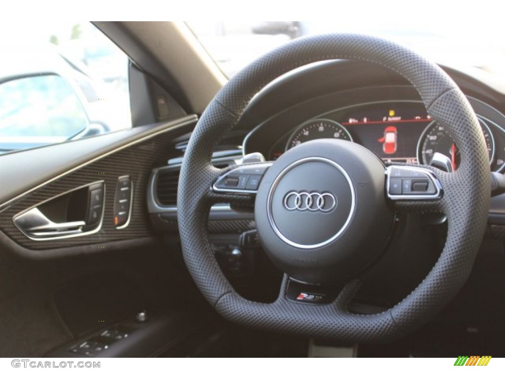 2016 Audi RS 7 4.0 TFSI quattro Black Valcona w/Honeycomb Stitching Steering Wheel Photo #108535742