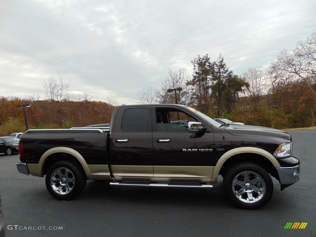 2011 Ram 1500 Laramie Quad Cab 4x4 - Rugged Brown Pearl / Light Pebble Beige/Bark Brown photo #2