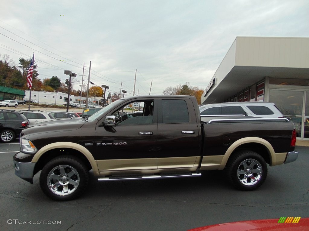 2011 Ram 1500 Laramie Quad Cab 4x4 - Rugged Brown Pearl / Light Pebble Beige/Bark Brown photo #6