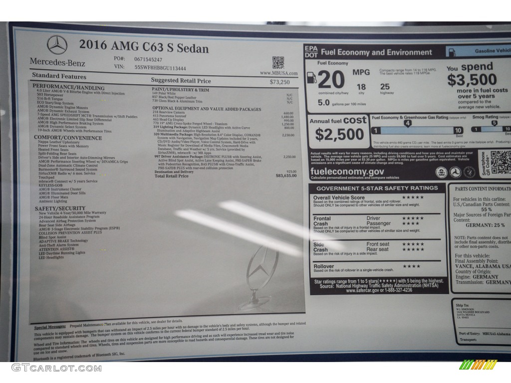 2016 Mercedes-Benz C 63 S AMG Sedan Window Sticker Photo #108543425