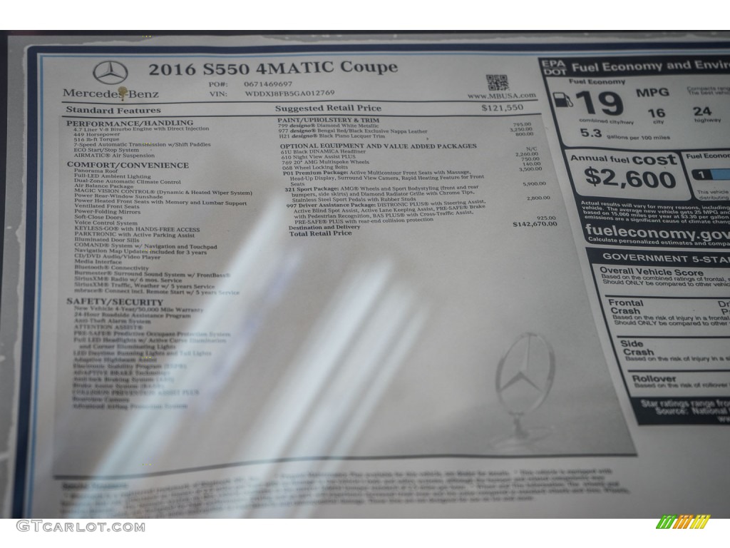 2016 Mercedes-Benz S 550 4Matic Coupe Window Sticker Photo #108544856