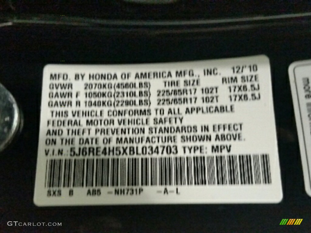 2011 CR-V EX 4WD - Crystal Black Pearl / Black photo #27
