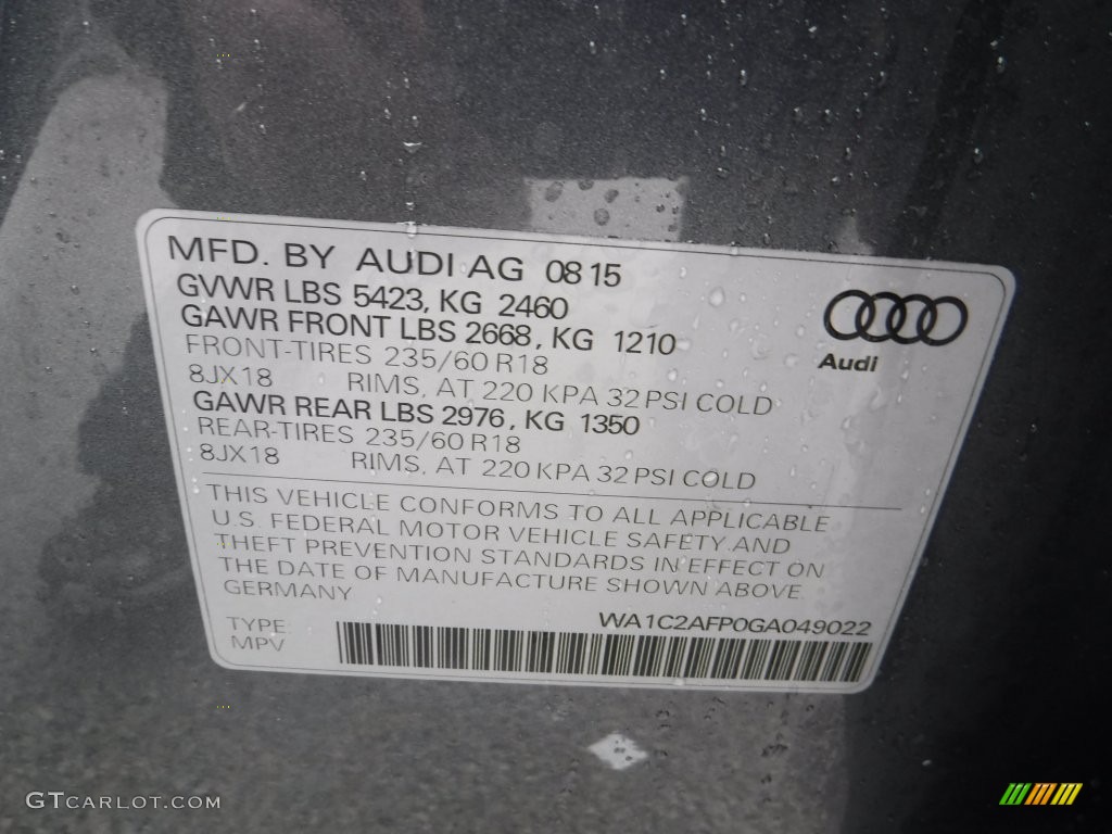 2016 Q5 2.0 TFSI Premium quattro - Monsoon Gray Metallic / Black photo #39