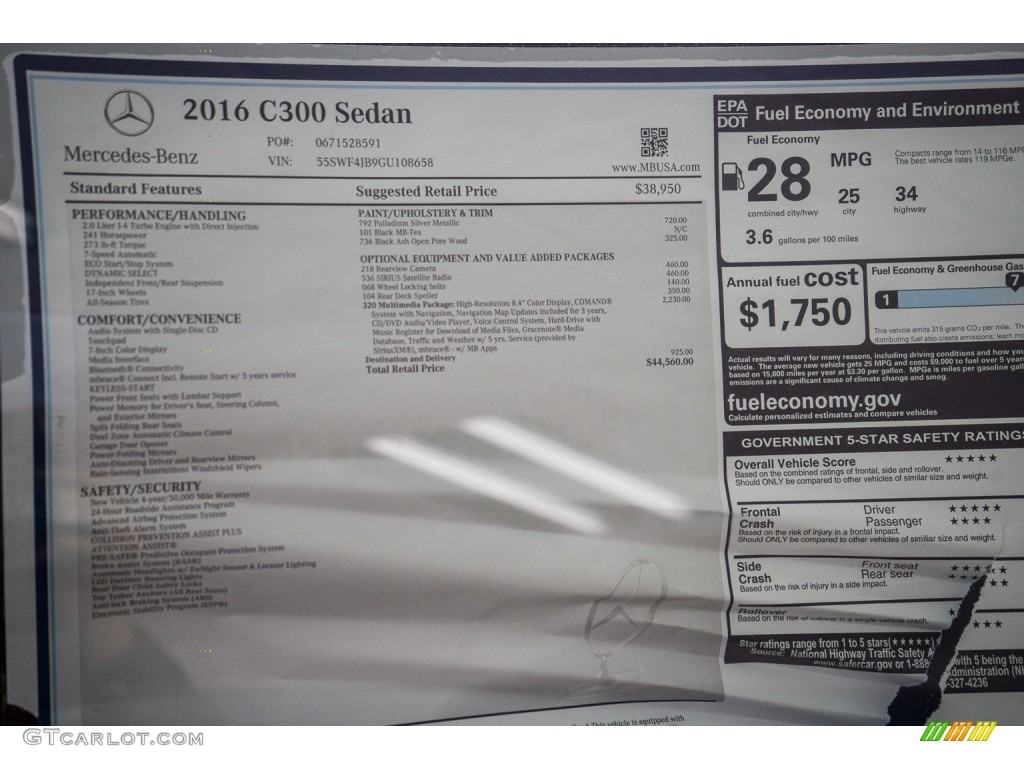 2016 Mercedes-Benz C 300 Sedan Window Sticker Photo #108589843