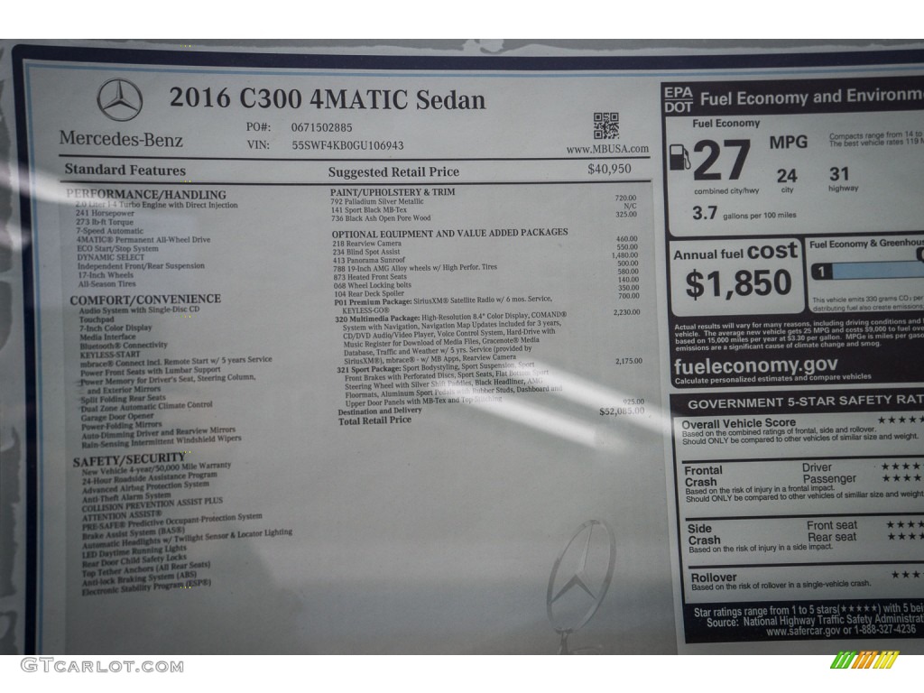 2016 Mercedes-Benz C 300 4Matic Sedan Window Sticker Photo #108590260