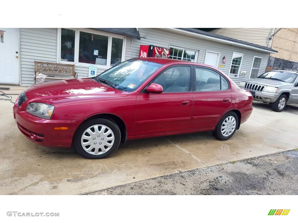 2005 Elantra GLS Sedan - Electric Red Metallic / Gray photo #2