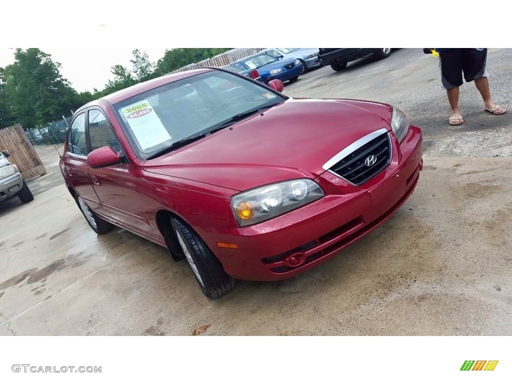 2005 Elantra GLS Sedan - Electric Red Metallic / Gray photo #8
