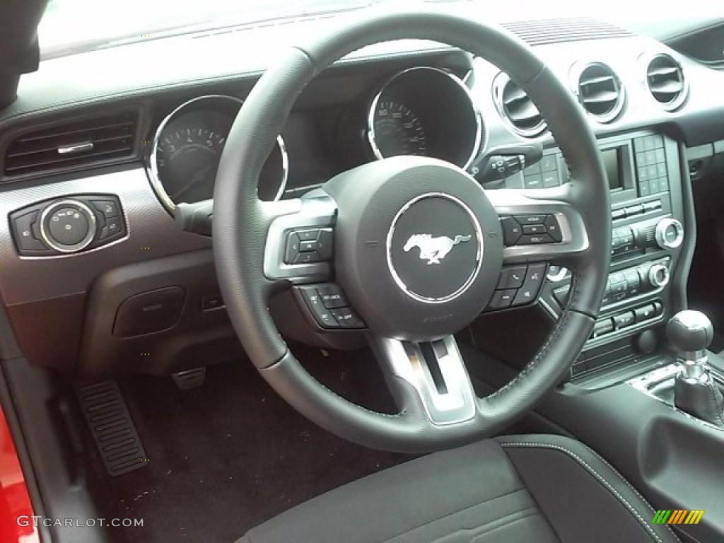 2016 Ford Mustang EcoBoost Coupe Ebony Steering Wheel Photo #108624432