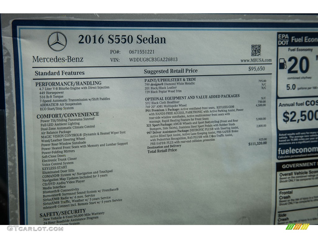 2016 Mercedes-Benz S 550 Sedan Window Sticker Photo #108624961