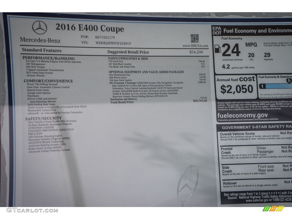 2016 E 400 Coupe - Steel Grey Metallic / Red/Black photo #11