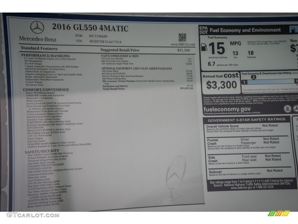 2016 Mercedes-Benz GL 550 4Matic Window Sticker Photo #108629654