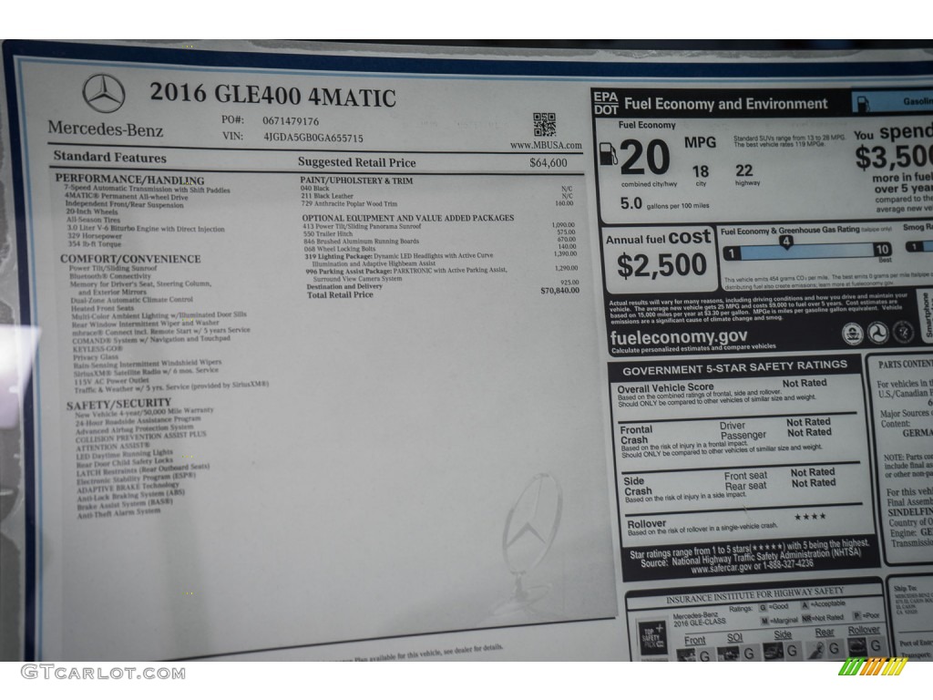 2016 Mercedes-Benz GLE 400 4Matic Window Sticker Photo #108631979