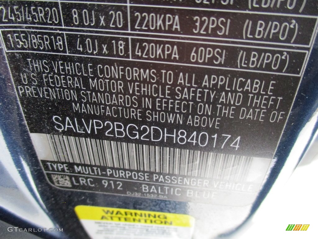 2013 Range Rover Evoque Color Code 912 for Baltic Blue Metallic Photo #108647788
