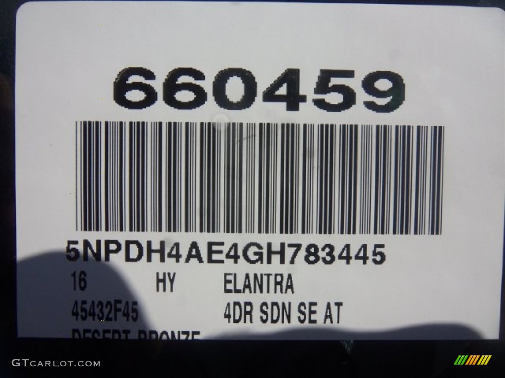 2016 Elantra SE - Desert Bronze / Beige photo #3