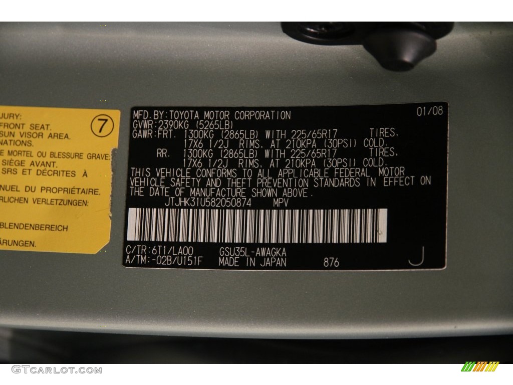 2008 Lexus RX 350 AWD Color Code Photos