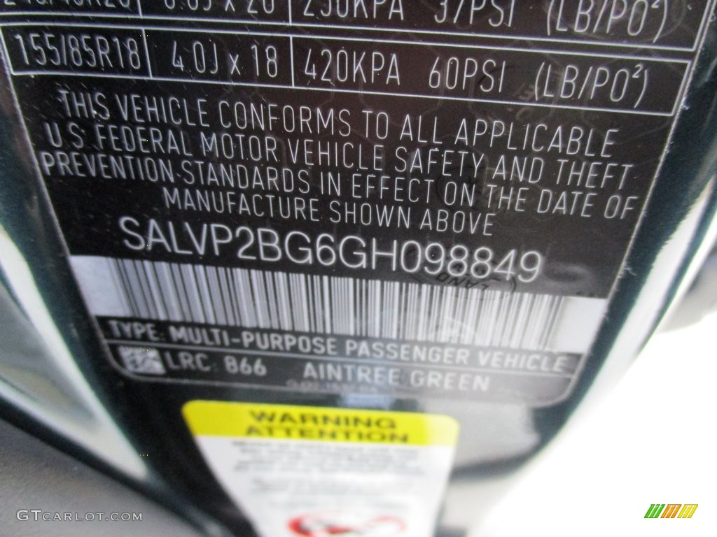 2016 Range Rover Evoque Color Code 866 for Aintree Green Metalllic Photo #108677758