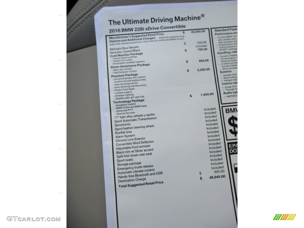 2016 BMW 2 Series 228i xDrive Convertible Window Sticker Photo #108679642