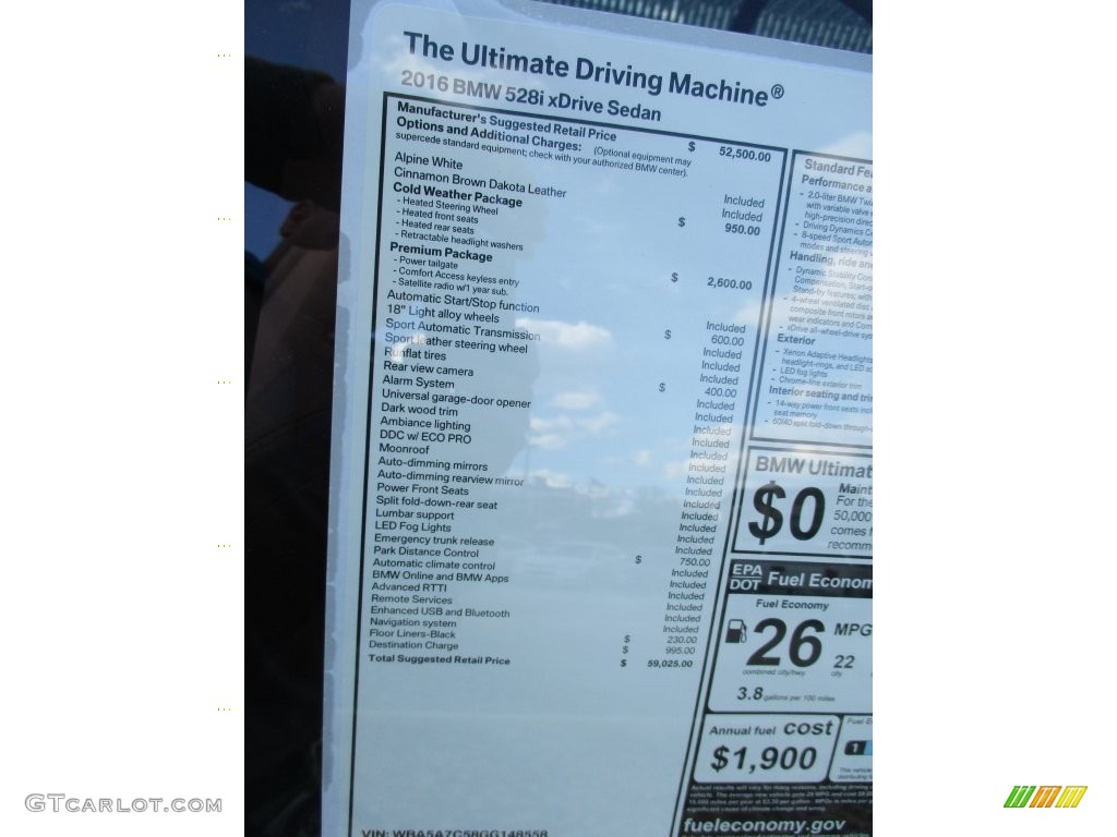 2016 BMW 5 Series 528i xDrive Sedan Window Sticker Photo #108680971