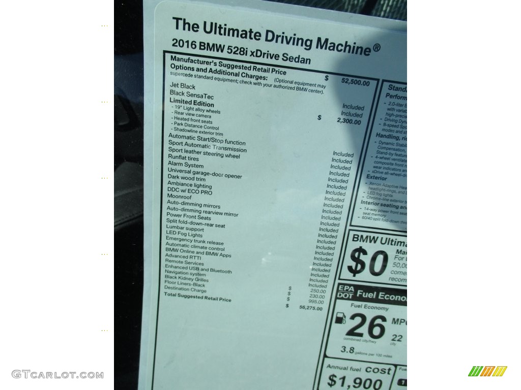 2016 BMW 5 Series 528i xDrive Sedan Window Sticker Photos