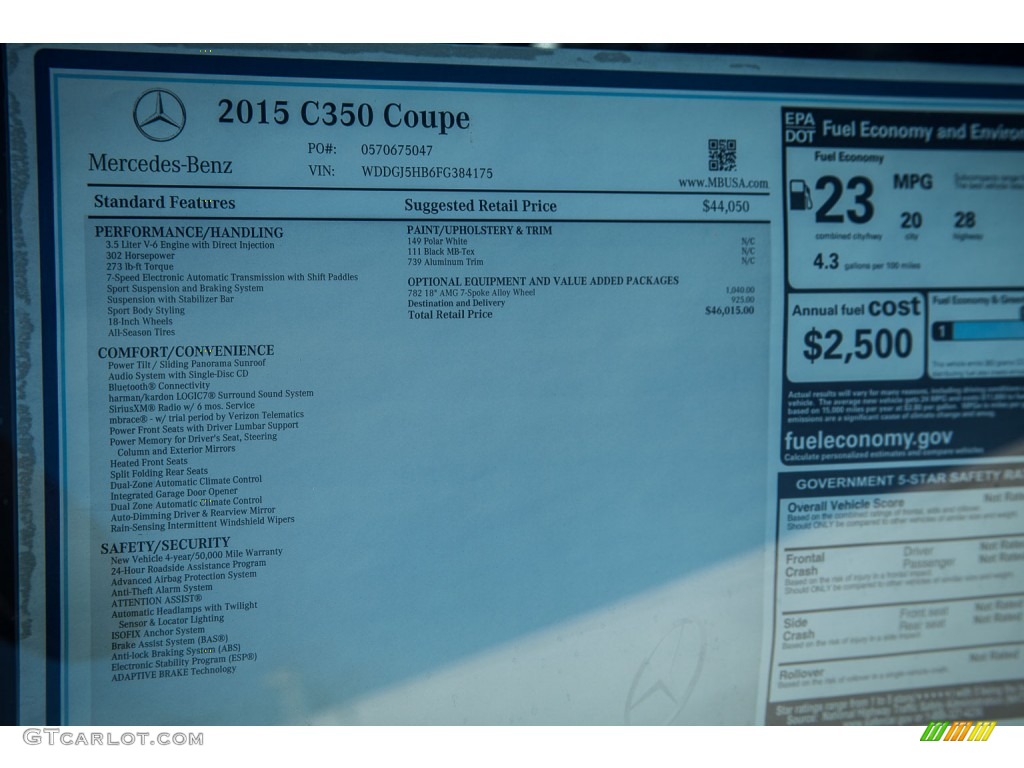 2015 Mercedes-Benz C 350 Coupe Window Sticker Photo #108706528