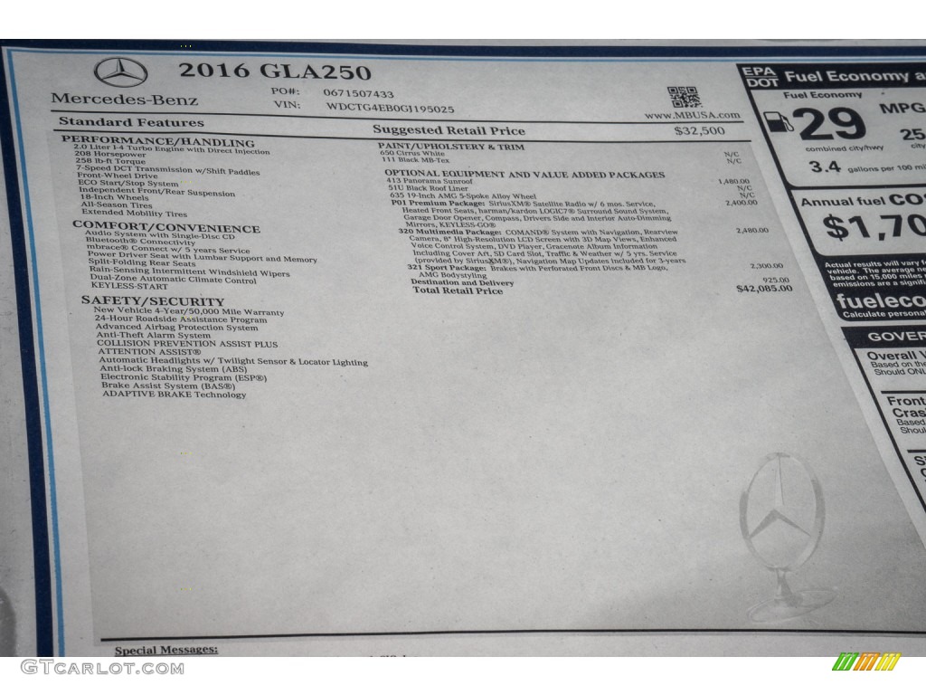 2016 Mercedes-Benz GLA 250 Window Sticker Photo #108708721