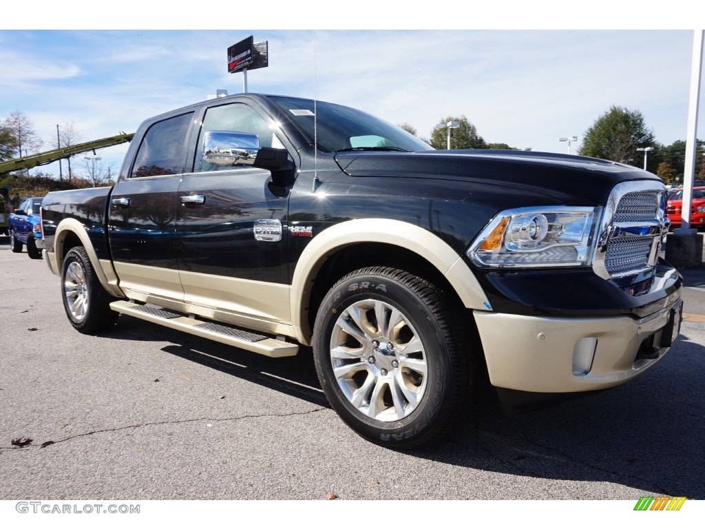 Brilliant Black Crystal Pearl 2016 Ram 1500 Laramie Longhorn Crew Cab Exterior Photo #108709223