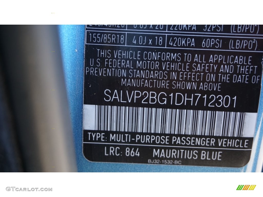 2013 Range Rover Evoque Color Code 864 for Mauritius Blue Metallic Photo #108716959