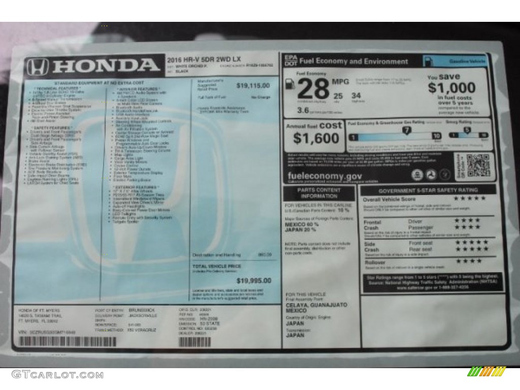 2016 Honda HR-V LX Window Sticker Photo #108723222