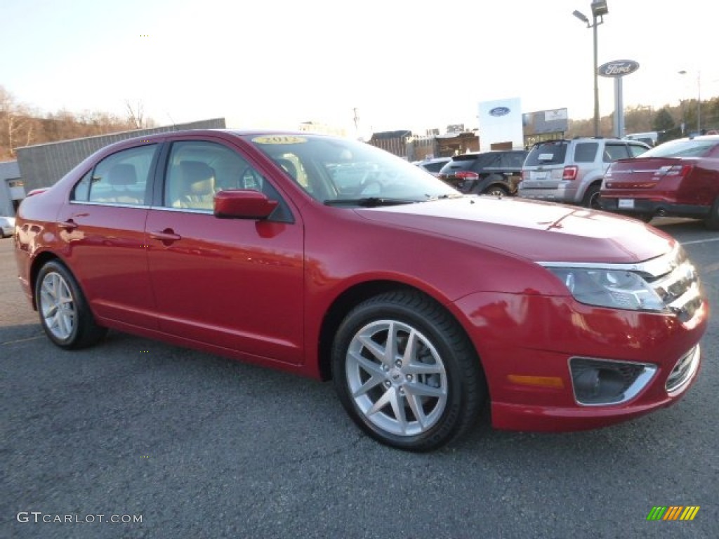 2012 Fusion SEL V6 AWD - Red Candy Metallic / Camel photo #1