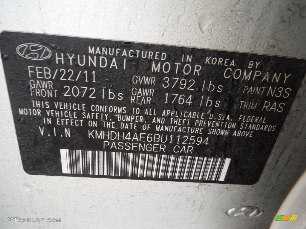 2011 Elantra GLS - Shimmering Silver Metallic / Gray photo #19