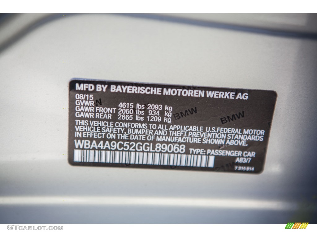 2016 4 Series Color Code A83 for Glacier Silver Metallic Photo #108769648