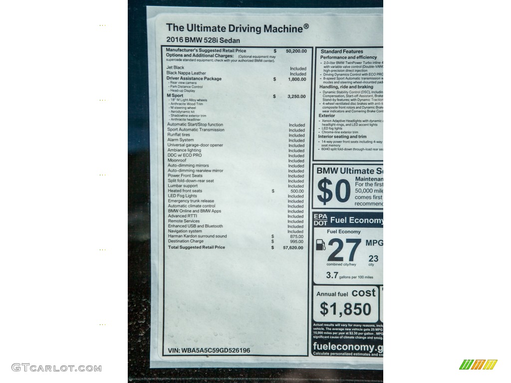 2016 BMW 5 Series 528i Sedan Window Sticker Photo #108772384
