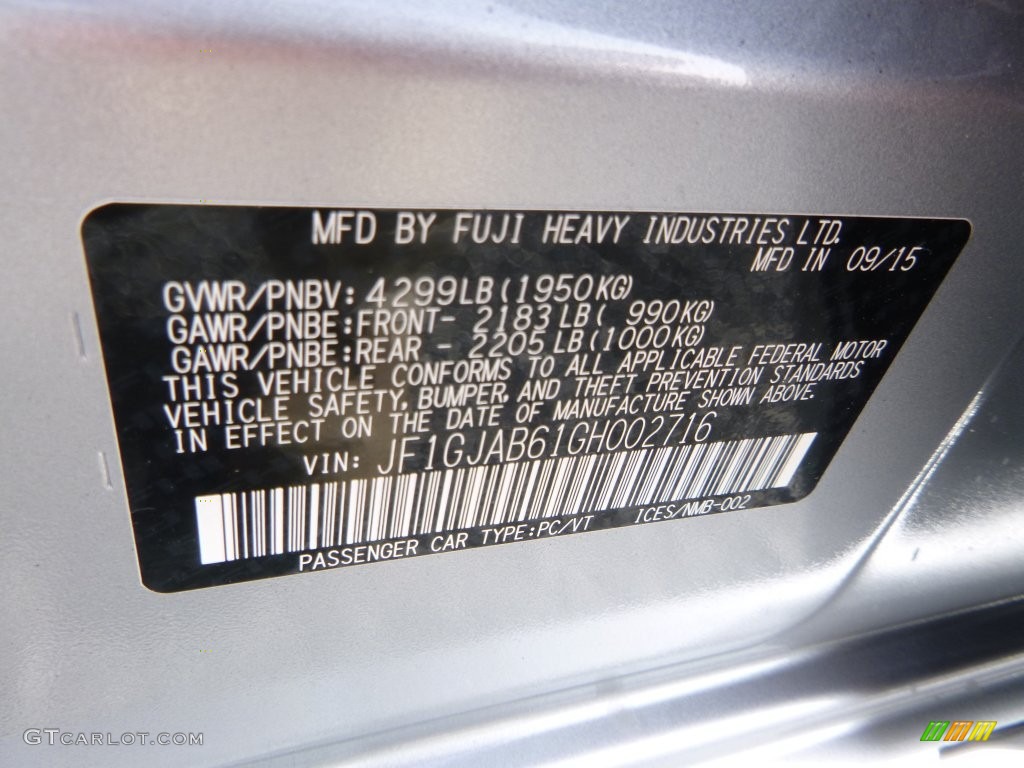 2016 Impreza 2.0i Premium 4-door - Ice Silver Metallic / Black photo #15
