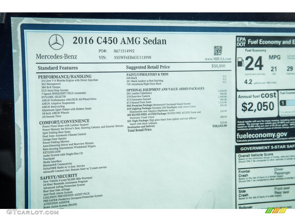 2016 Mercedes-Benz C 450 AMG Sedan Window Sticker Photo #108778714
