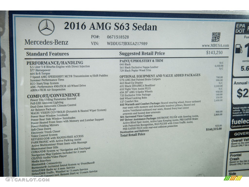 2016 Mercedes-Benz S 63 AMG 4Matic Sedan Window Sticker Photo #108779668