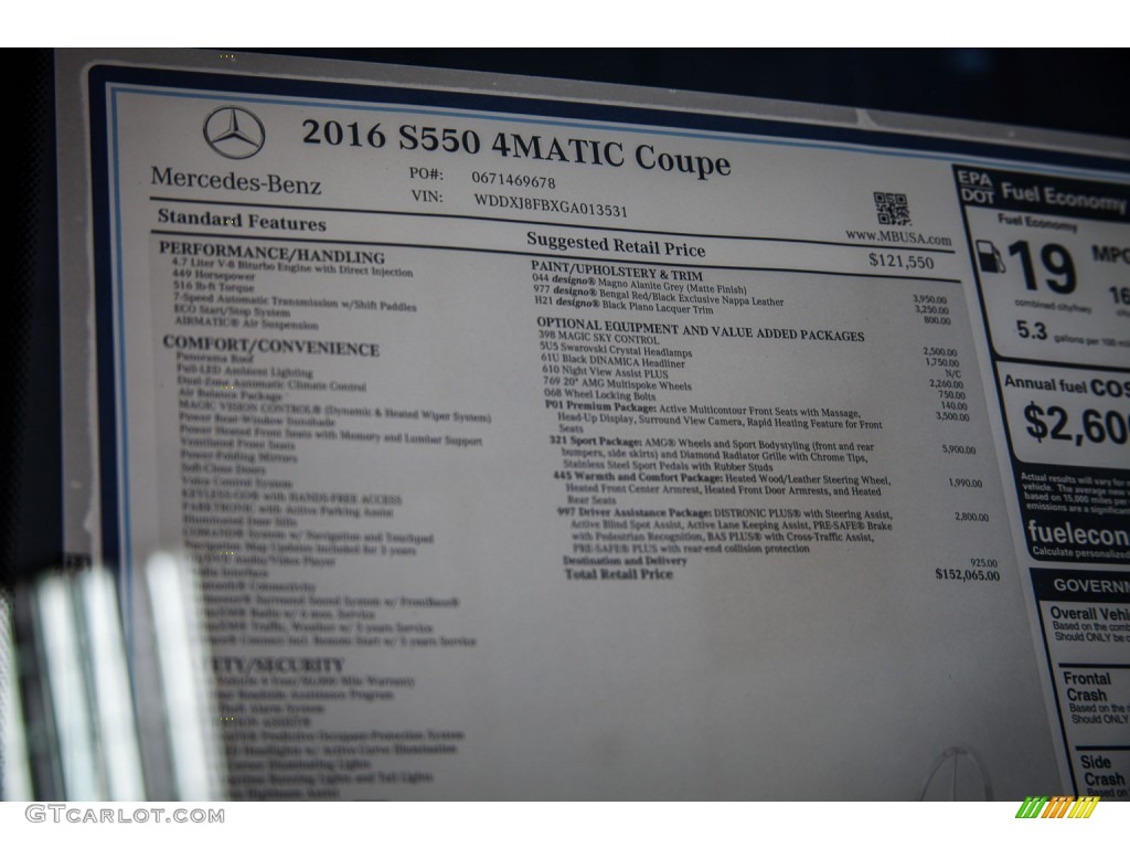 2016 Mercedes-Benz S 550 4Matic Coupe Window Sticker Photo #108780547