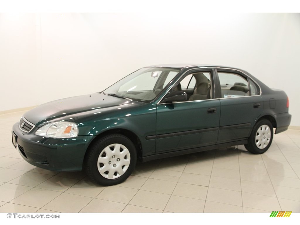 2000 Civic LX Sedan - Clover Green Pearl / Beige photo #3