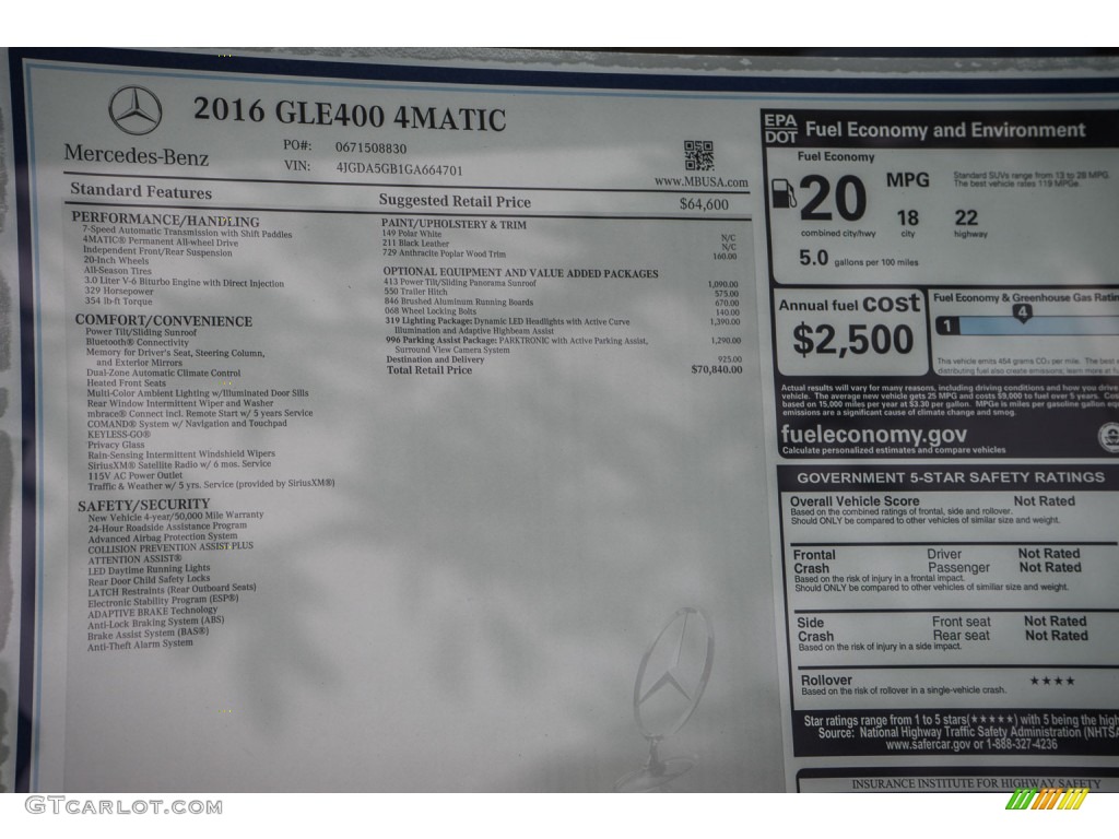 2016 Mercedes-Benz GLE 400 4Matic Window Sticker Photo #108799206