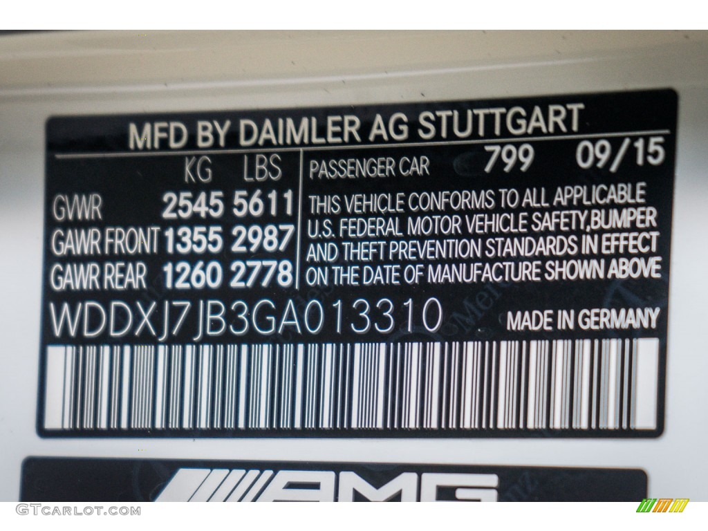 2016 S Color Code 799 for designo Diamond White Metallic Photo #108800814