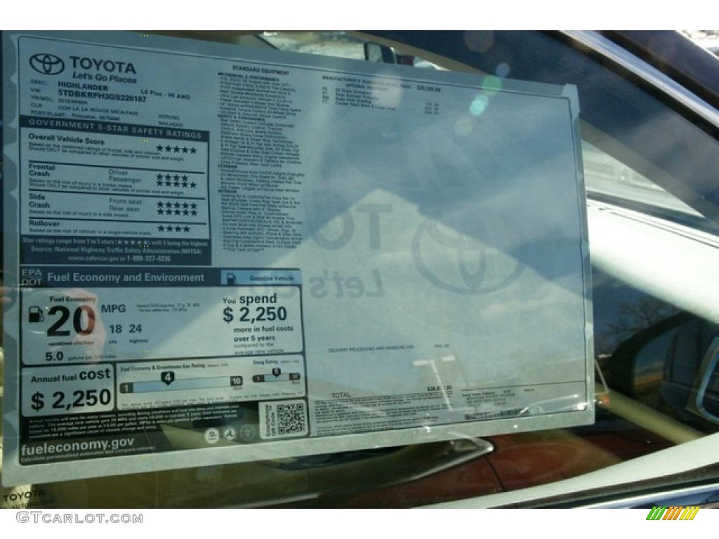 2016 Toyota Highlander LE Plus AWD Window Sticker Photos